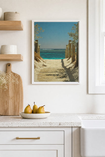AZURE WALK, Oeuvre sur toile étirée, encadré Blanc