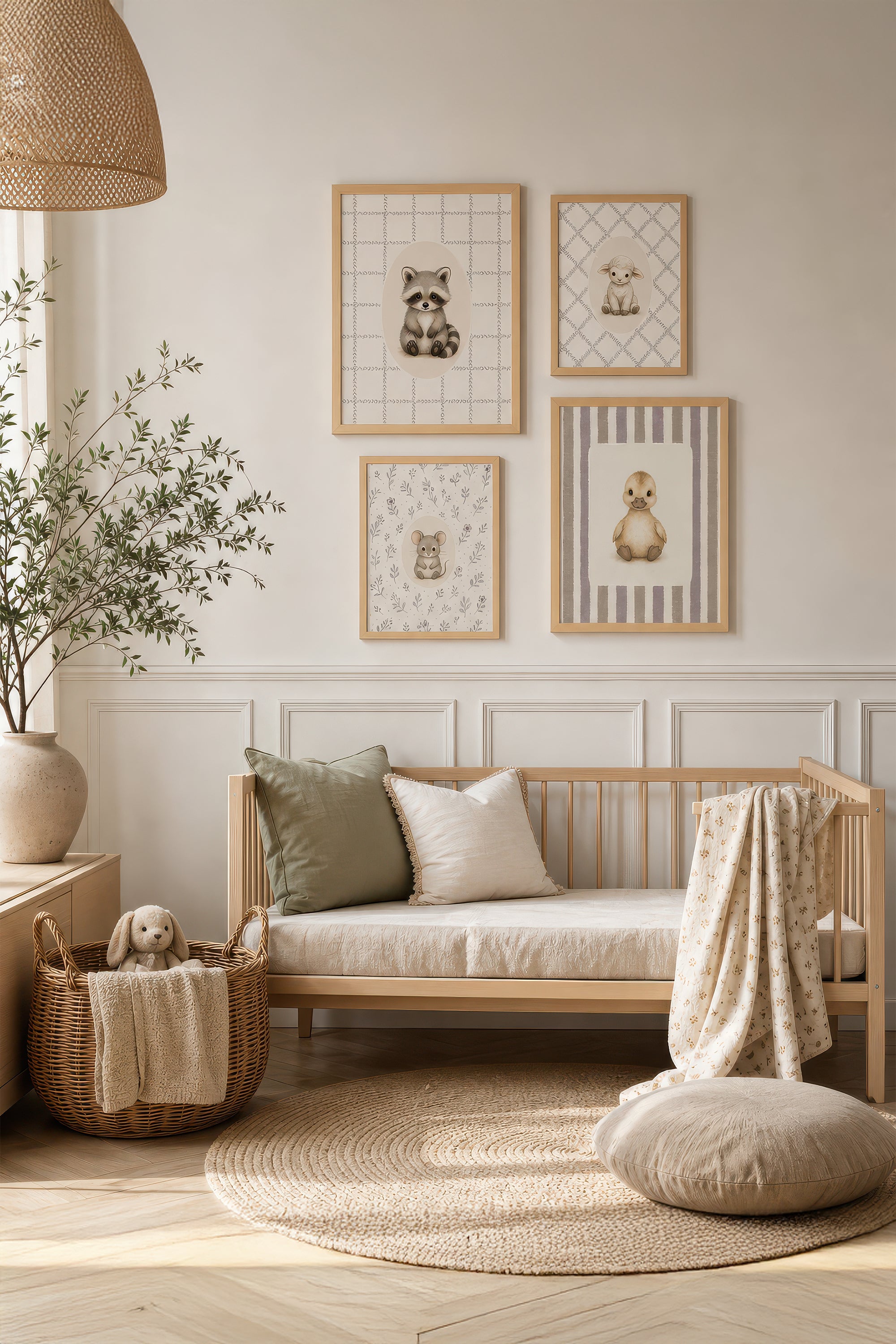 THE WOODLAND, ensemble de 4 œuvres sur toile rigide, encadré naturel clair