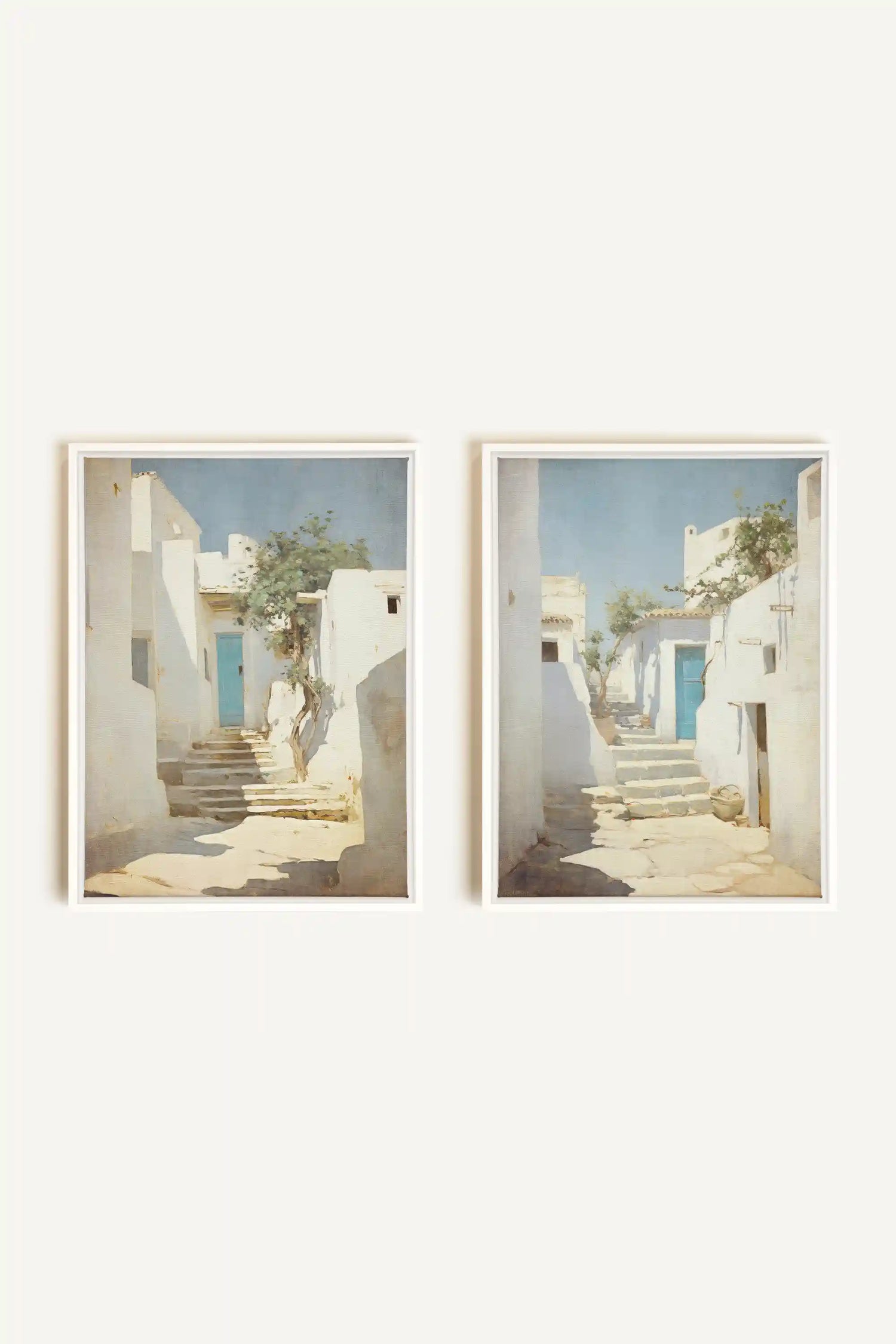 COMBINAISON VINTAGE GREEK VILLAS, 2 Oeuvres sur toile étirée, encadré Blanc