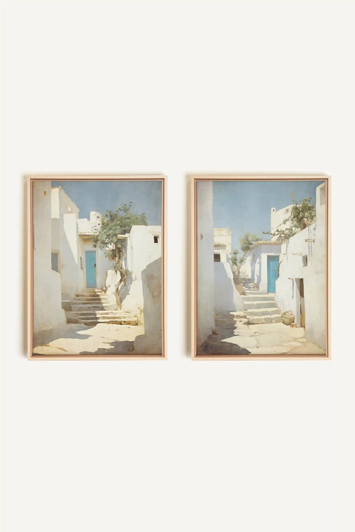 COMBINAISON VINTAGE GREEK VILLAS, 2 Oeuvres sur toile étirée, encadré Naturel Clair