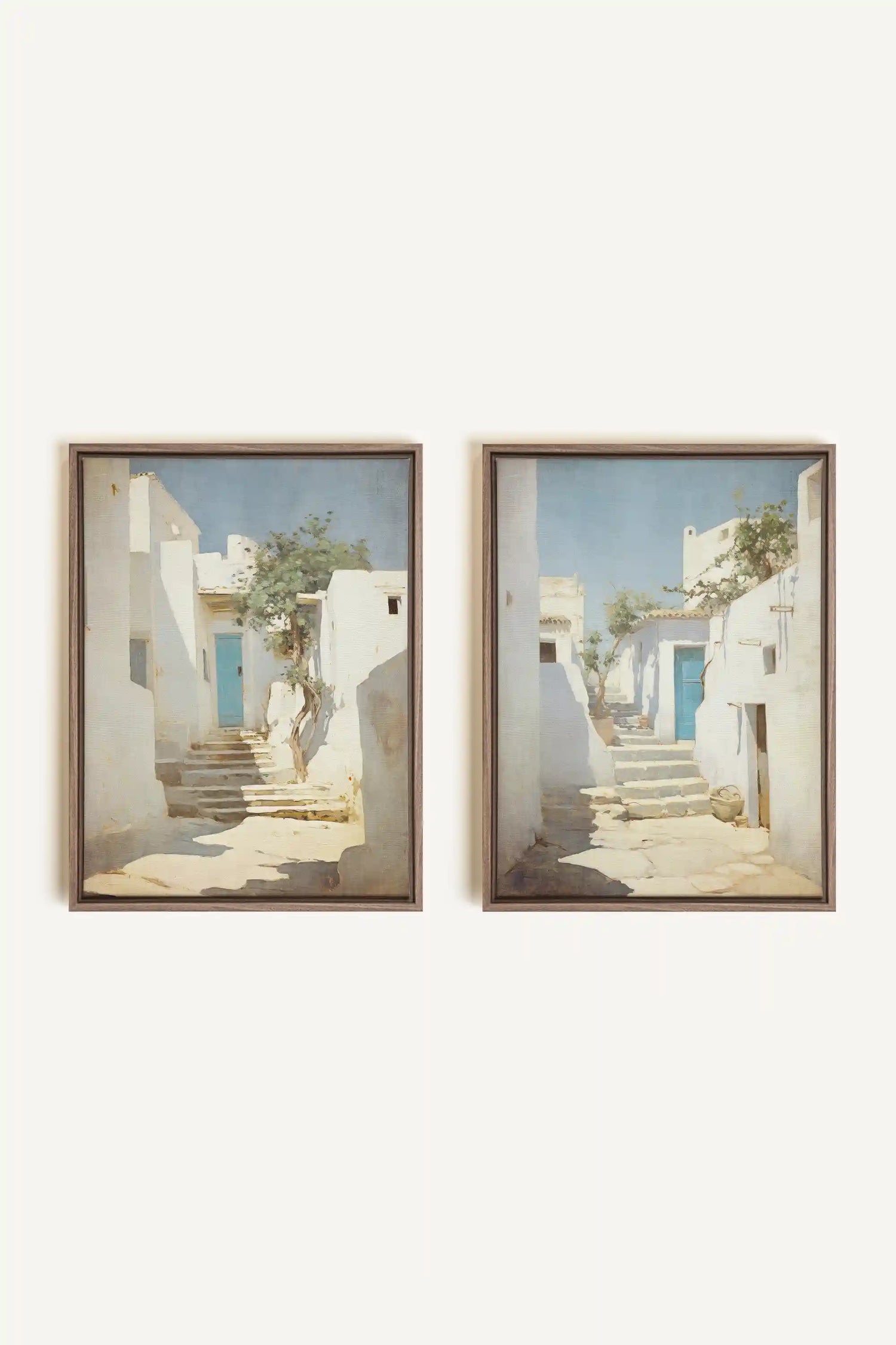 COMBINAISON VINTAGE GREEK VILLAS, 2 Oeuvres sur toile étirée, encadré Brun Chêne