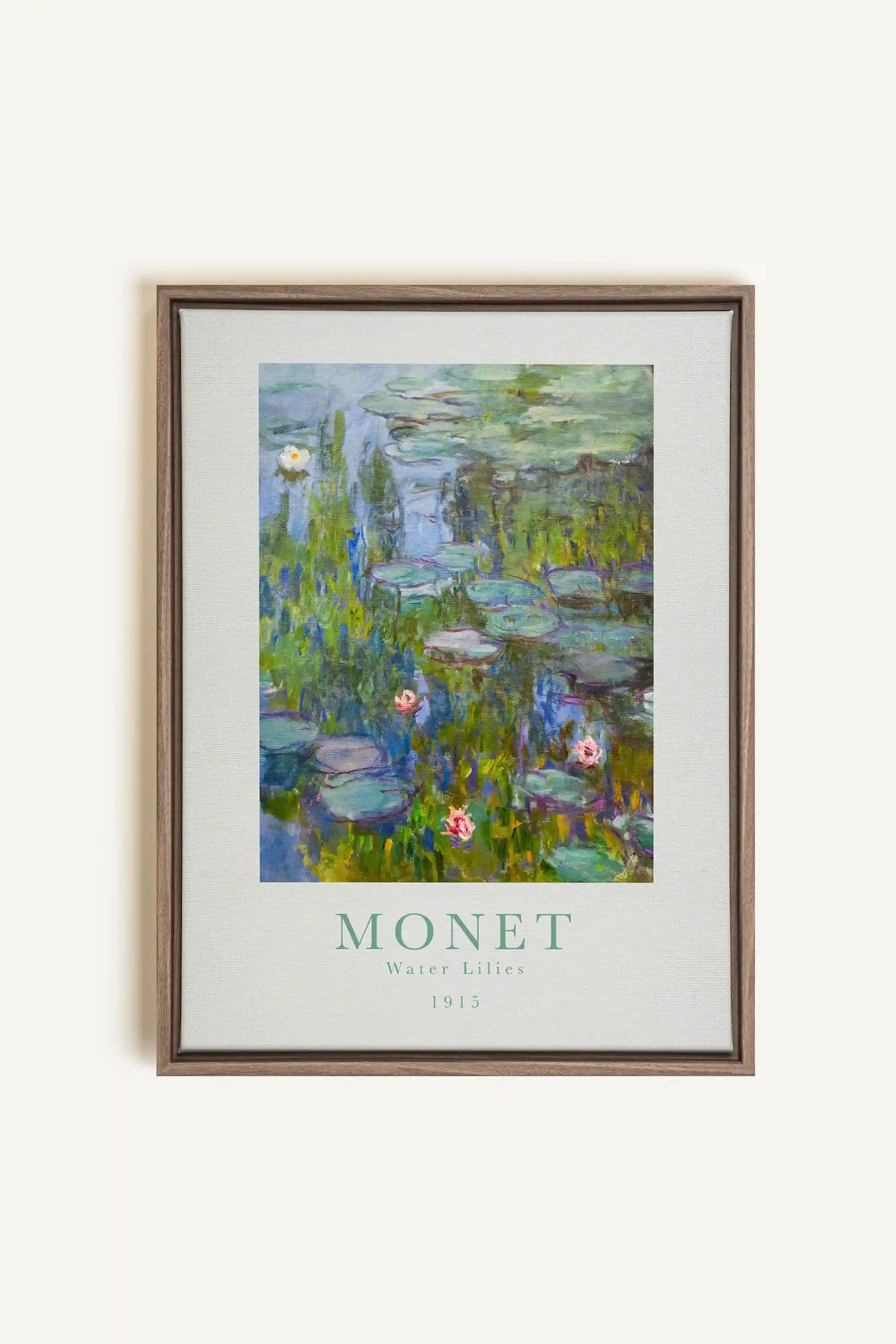 WATER LILIES, Oeuvre sur toile étirée, encadré Brun Chêne