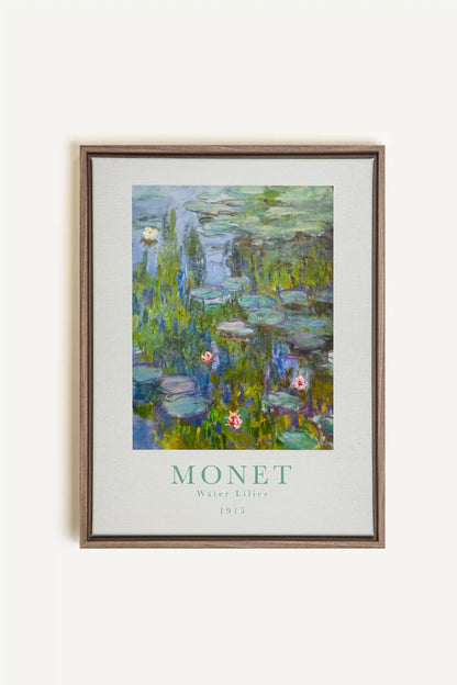 WATER LILIES, Oeuvre sur toile étirée, encadré Brun Chêne