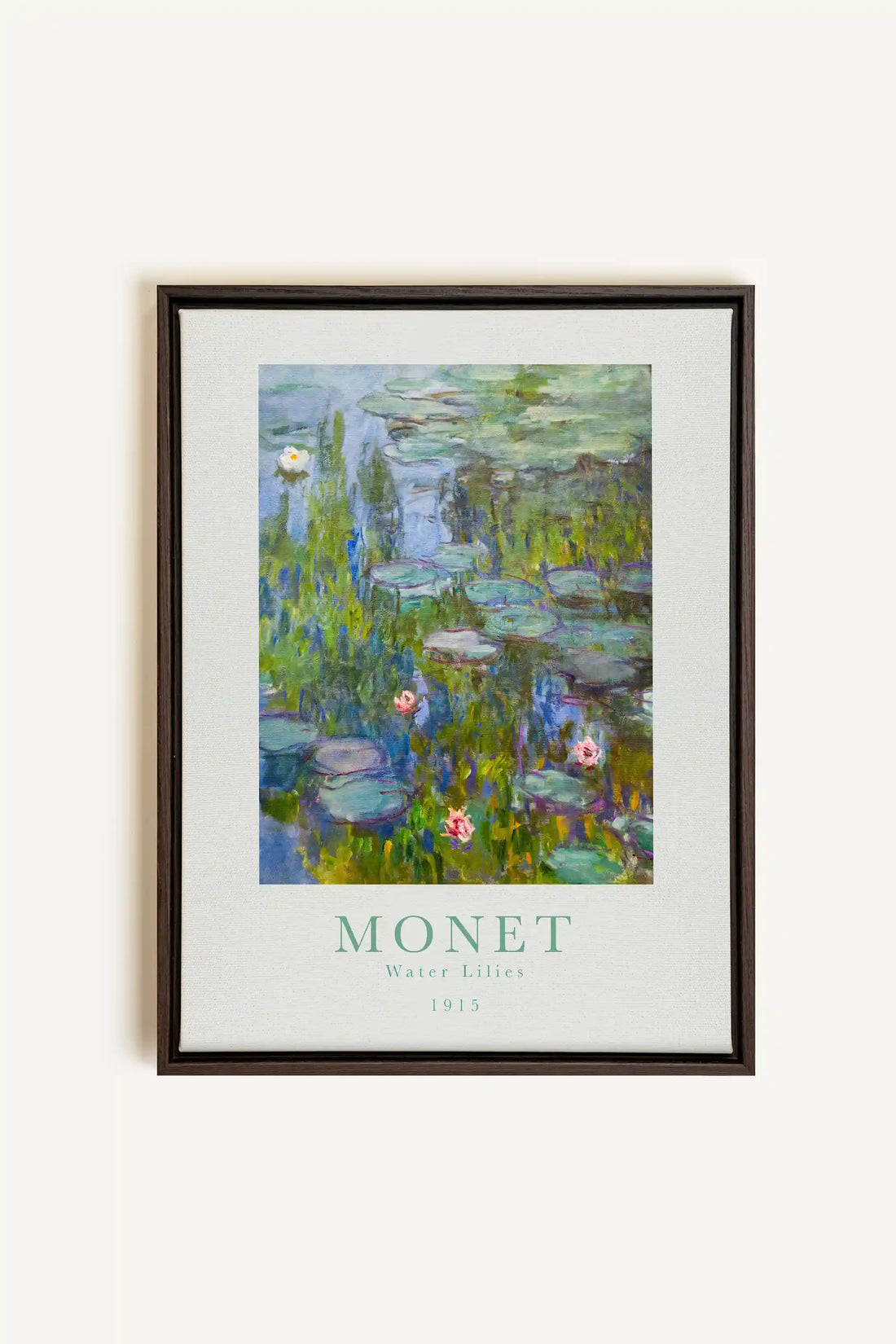 WATER LILIES, Oeuvre sur toile étirée, encadré Brun Noyer