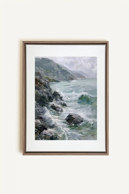 WILD COAST, Artwork on stretched canvas, framed in Brown Oak
