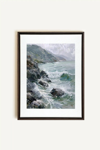 WILD COAST, Artwork on stretched canvas, framed in Walnut Brown