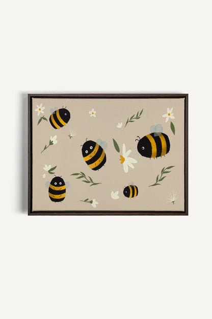 OLEKA CANVAS - ABEILLES, Oeuvre sur toile étirée, encadré Brun Noyer