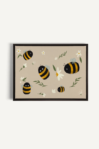 OLEKA CANVAS - ABEILLES, Oeuvre sur toile étirée, encadré Noir
