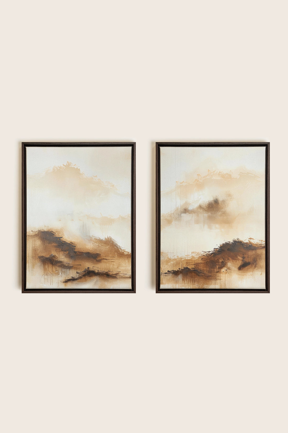 AMBER WAVES DUO, 2 Oeuvres sur toile étirée, encadré Brun Noyer