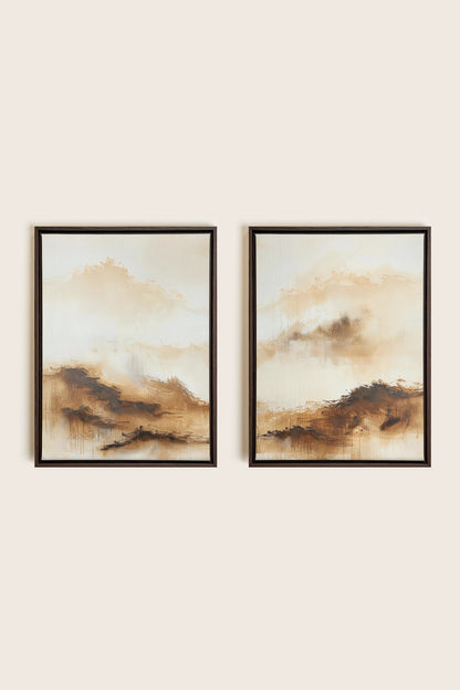 AMBER WAVES DUO, 2 Oeuvres sur toile étirée, encadré Brun Noyer