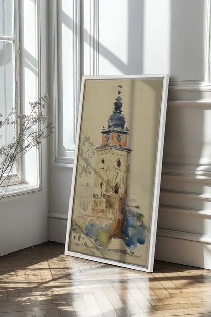 ANCIENT TOWER, Work on stretched canvas, framed White