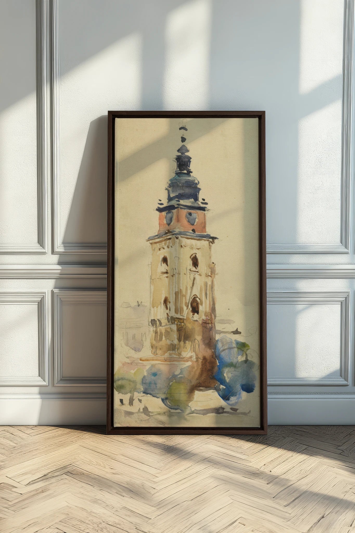 ANCIENT TOWER, Work on stretched canvas, framed Walnut Brown