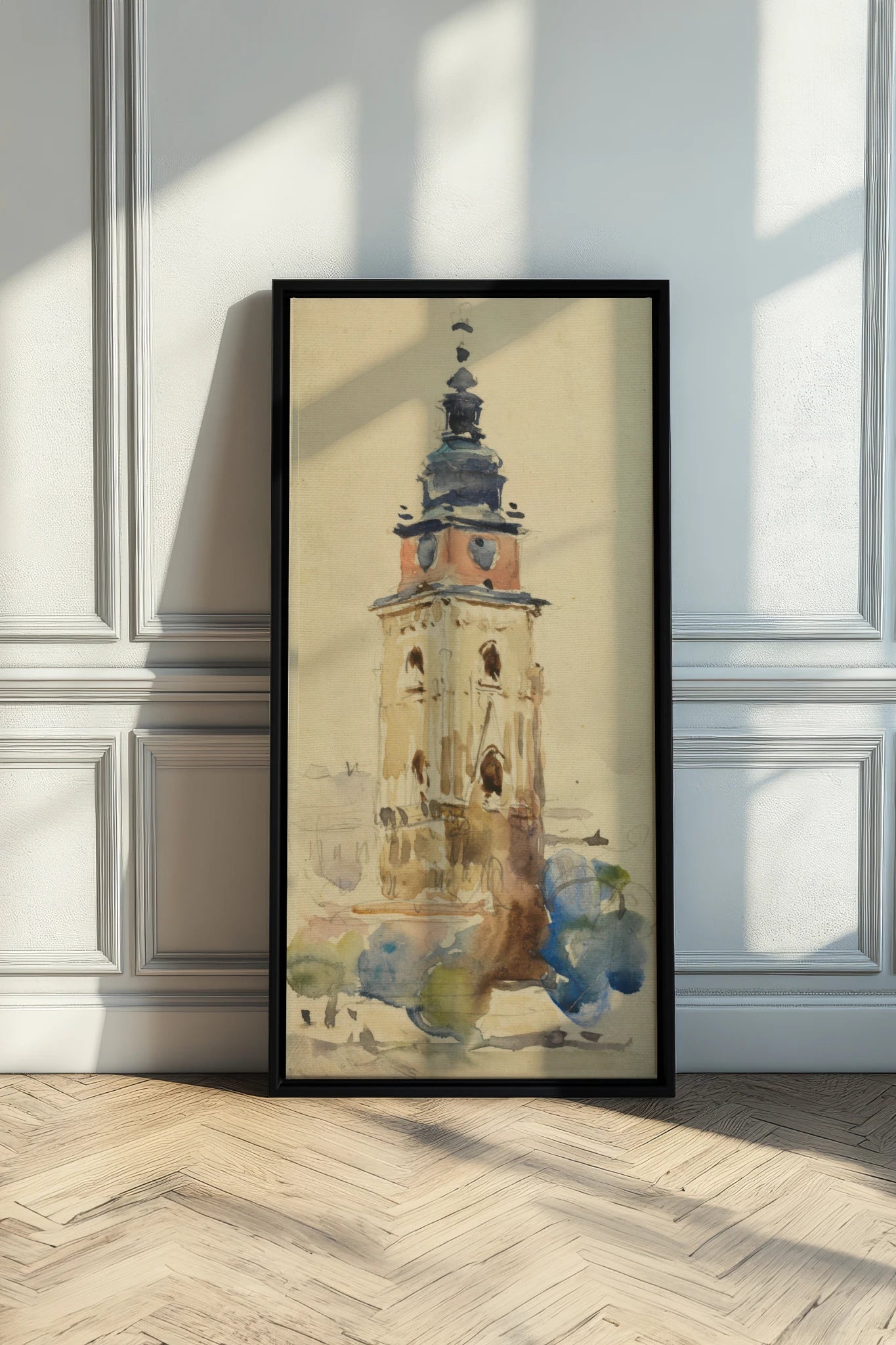 ANCIENT TOWER, Work on stretched canvas, framed Black