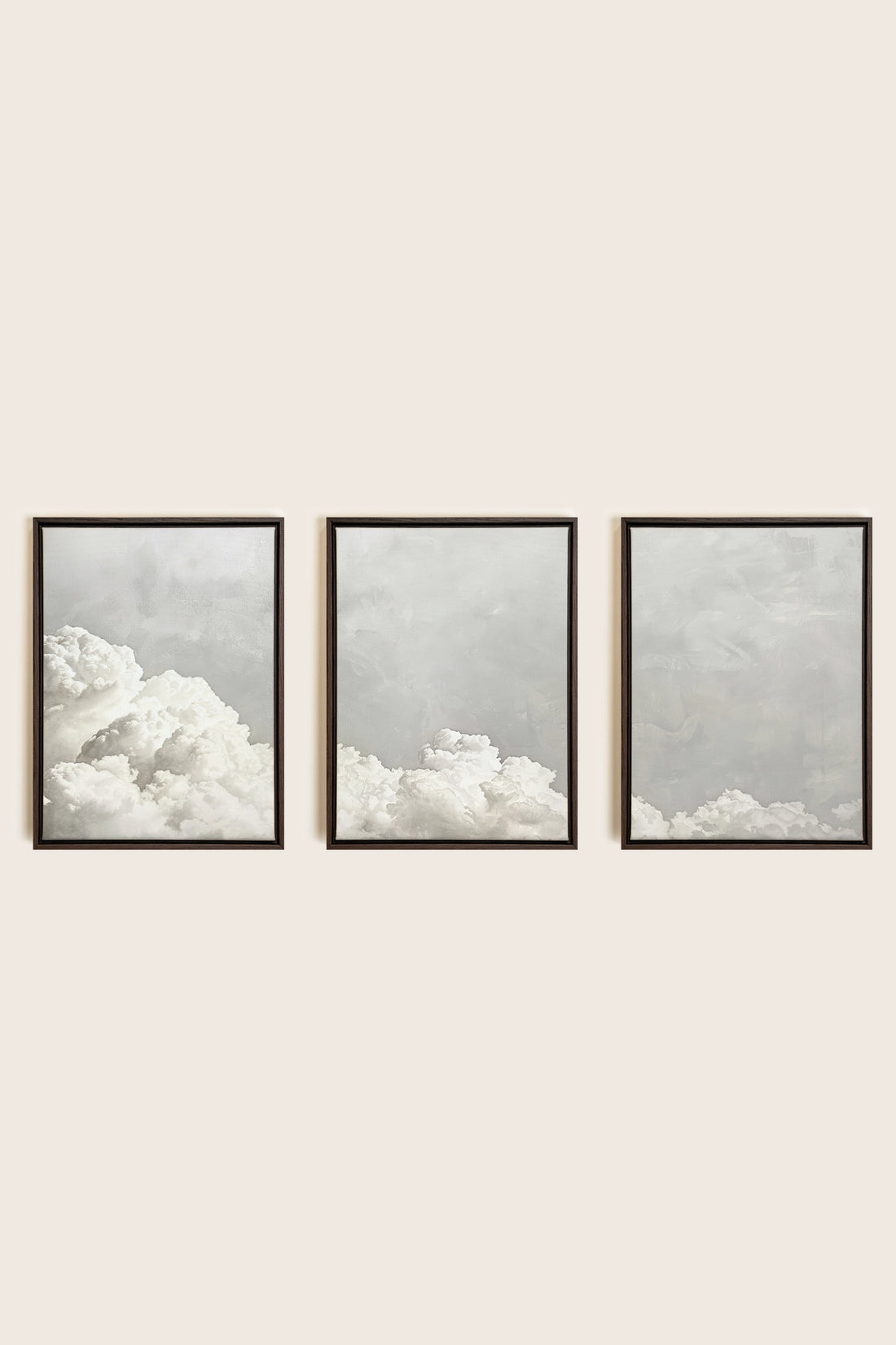 ANTIQUE CLOUDSCAPE TRIO, 3 Oeuvres sur toile étirée, encadré Brun Noyer