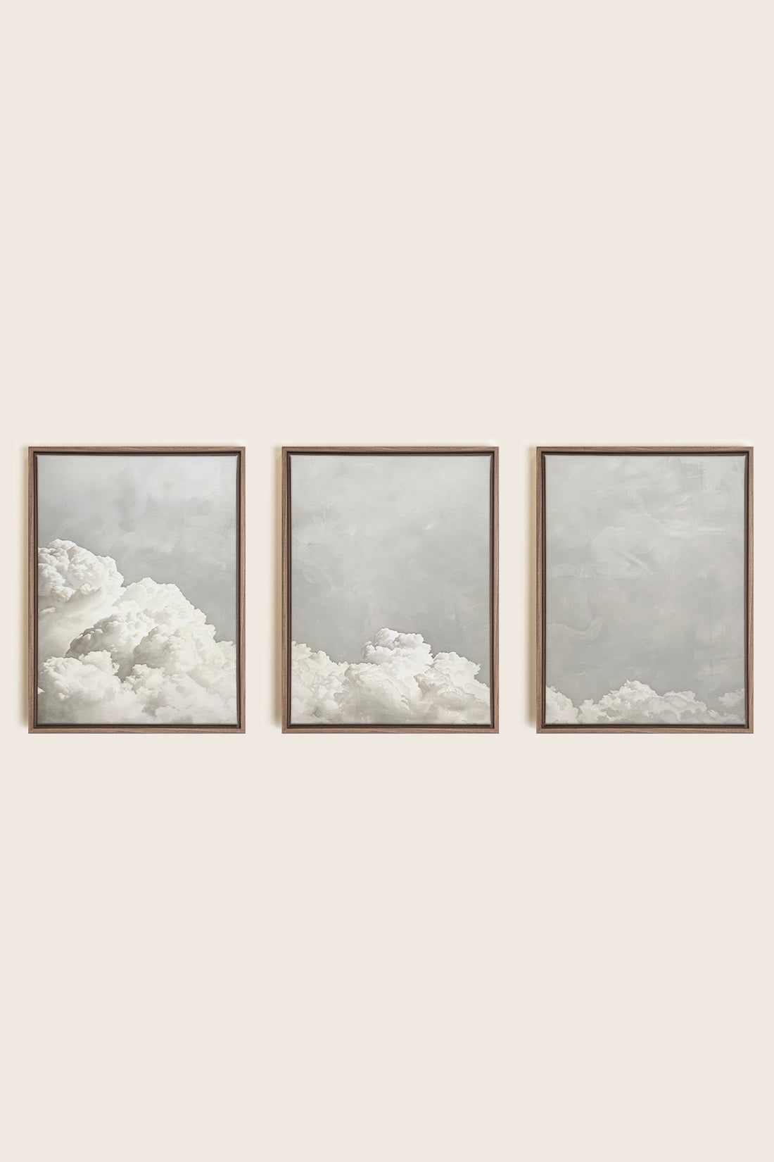 ANTIQUE CLOUDSCAPE TRIO, 3 Oeuvres sur toile étirée, encadré Brun Chêne