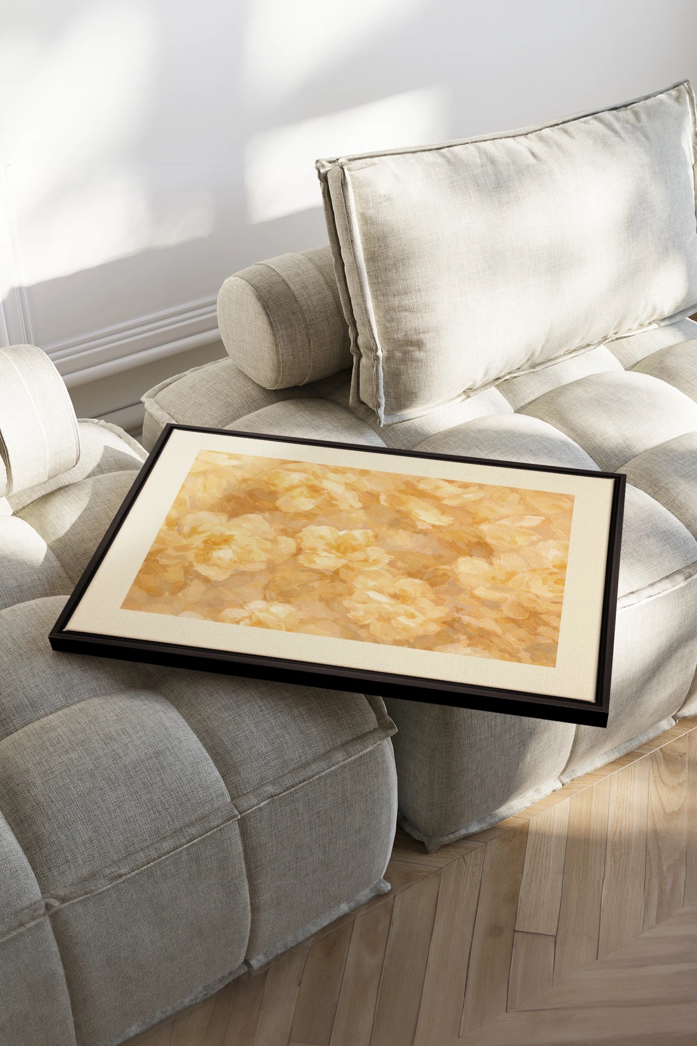 APRICOT PETALS, Work on stretched canvas, framed Black