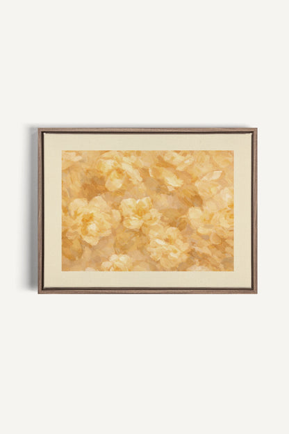 APRICOT PETALS, Work on stretched canvas, framed Oak Brown