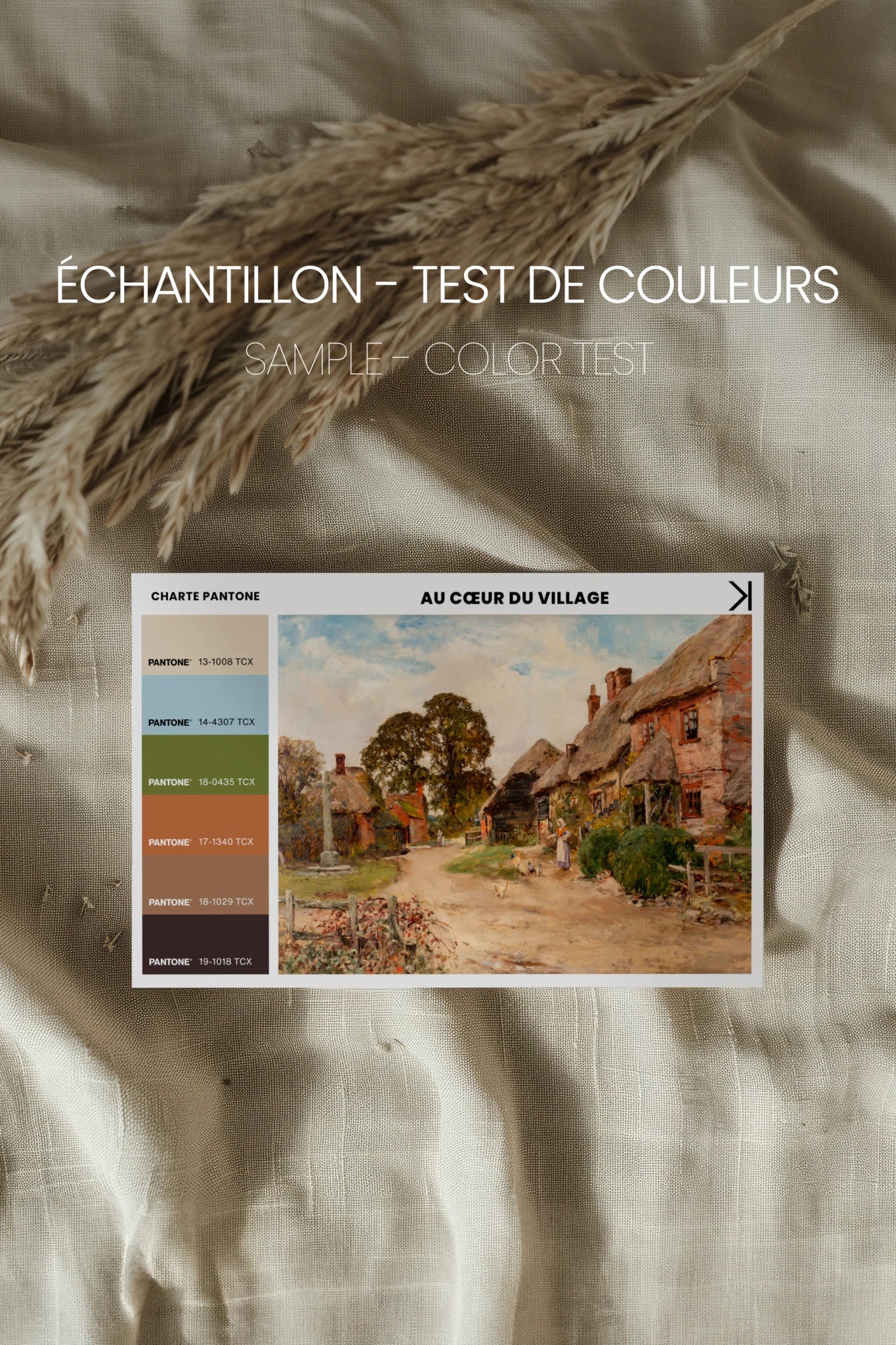 AU COEUR DU VILLAGE, Artwork on rigid canvas, framed in Vintage Gold