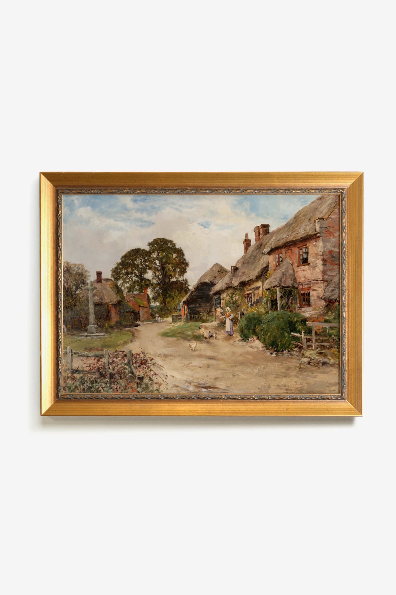 AU COEUR DU VILLAGE, Artwork on rigid canvas, framed in Vintage Gold