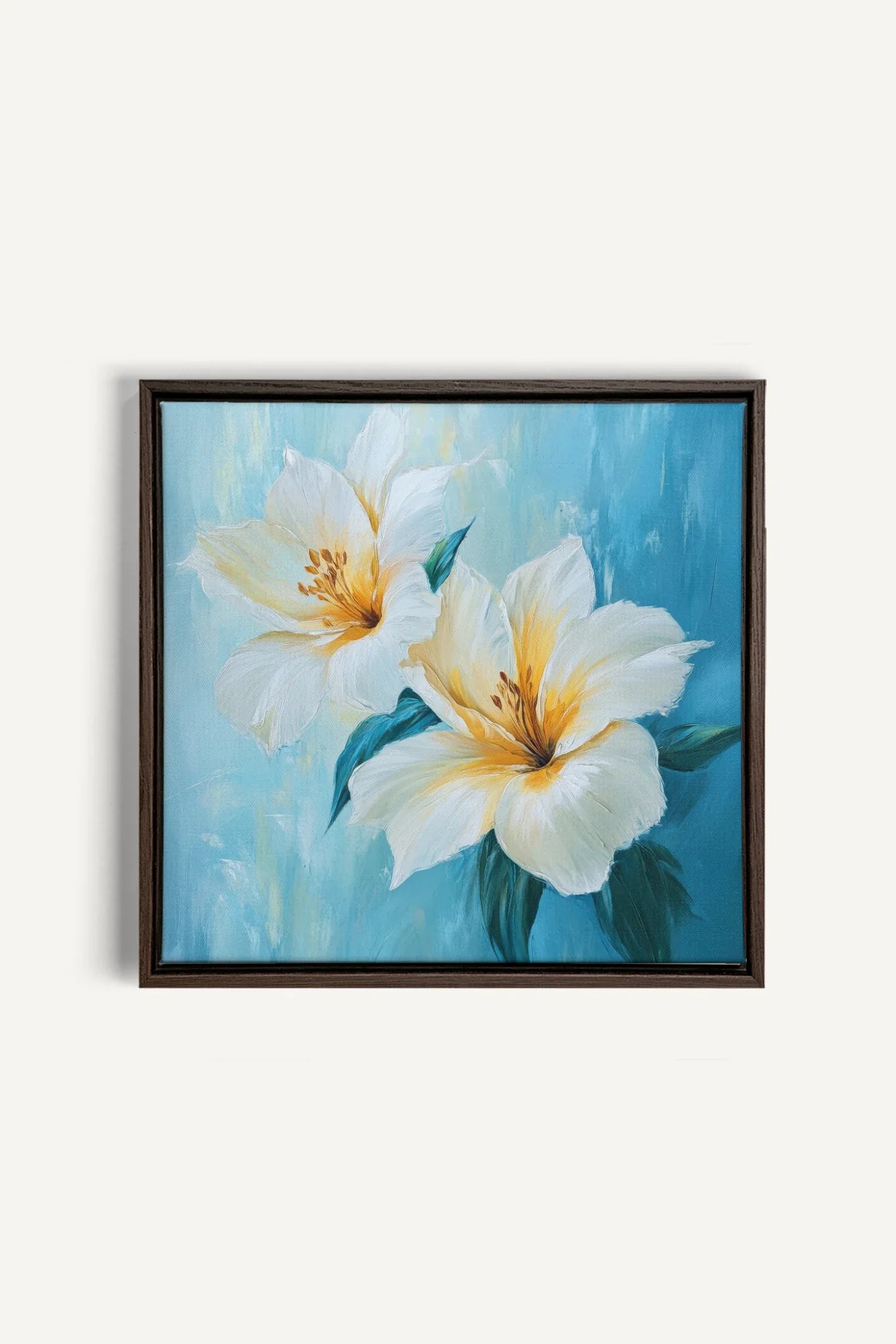 OLEKA CANVAS - AURORE FLORALE, Oeuvre sur toile étirée, encadré Brun Noyer