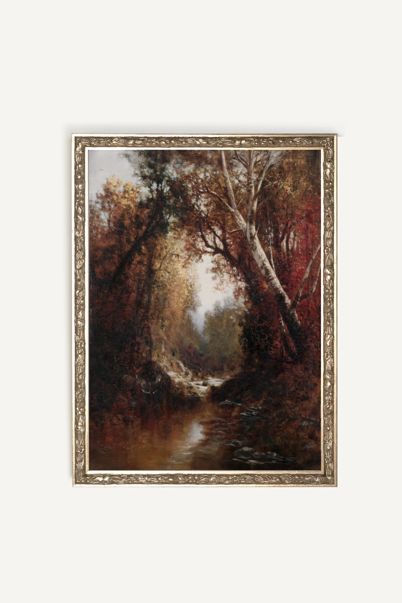 AUTUMN GLADE, Artwork on stretched canvas, framed Vintage Silver