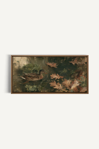AUTUMN POND, Artwork on stretched canvas, Oak Brown frame