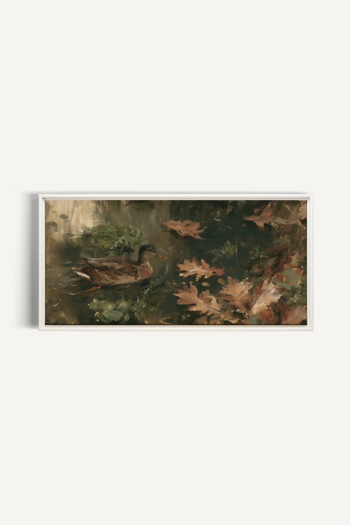 AUTUMN POND, Artwork on stretched canvas, White frame