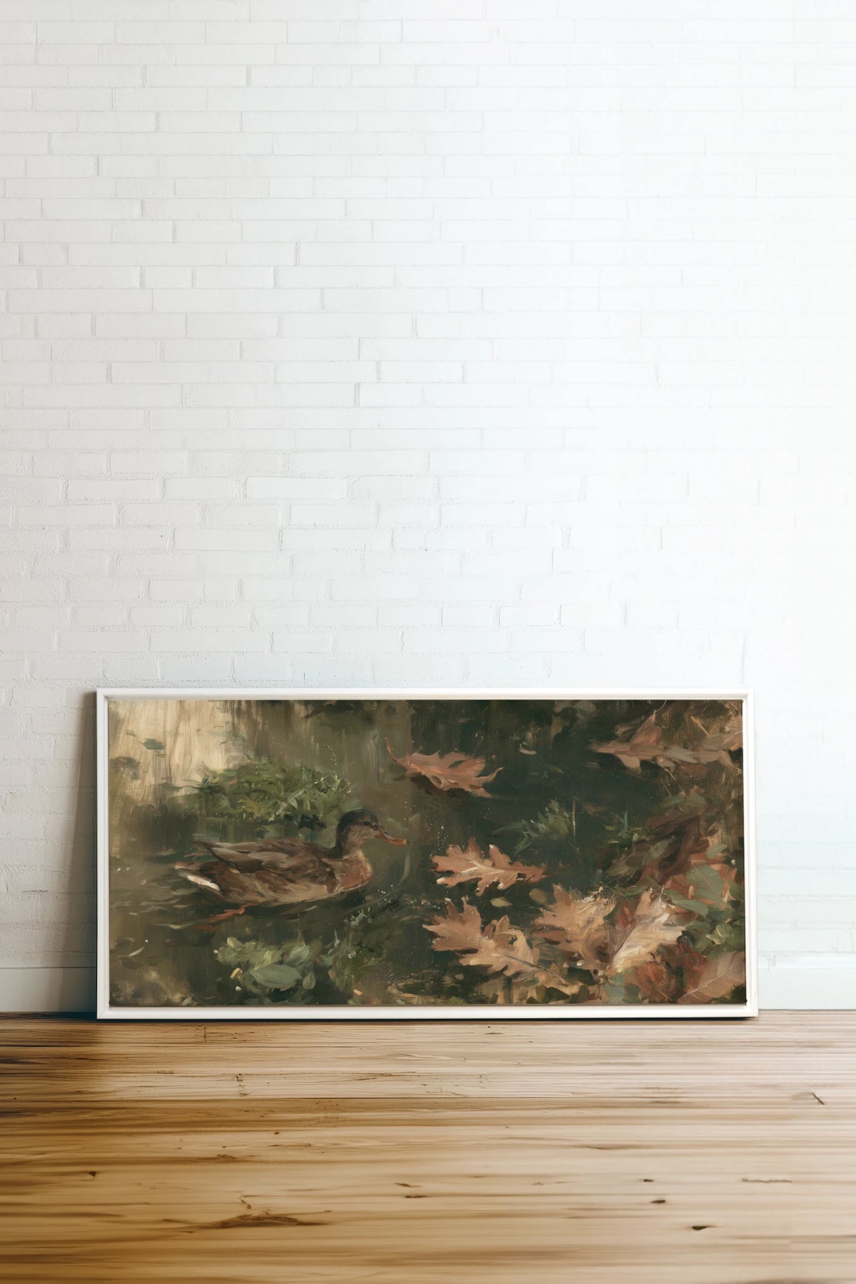 AUTUMN POND, Artwork on stretched canvas, White frame