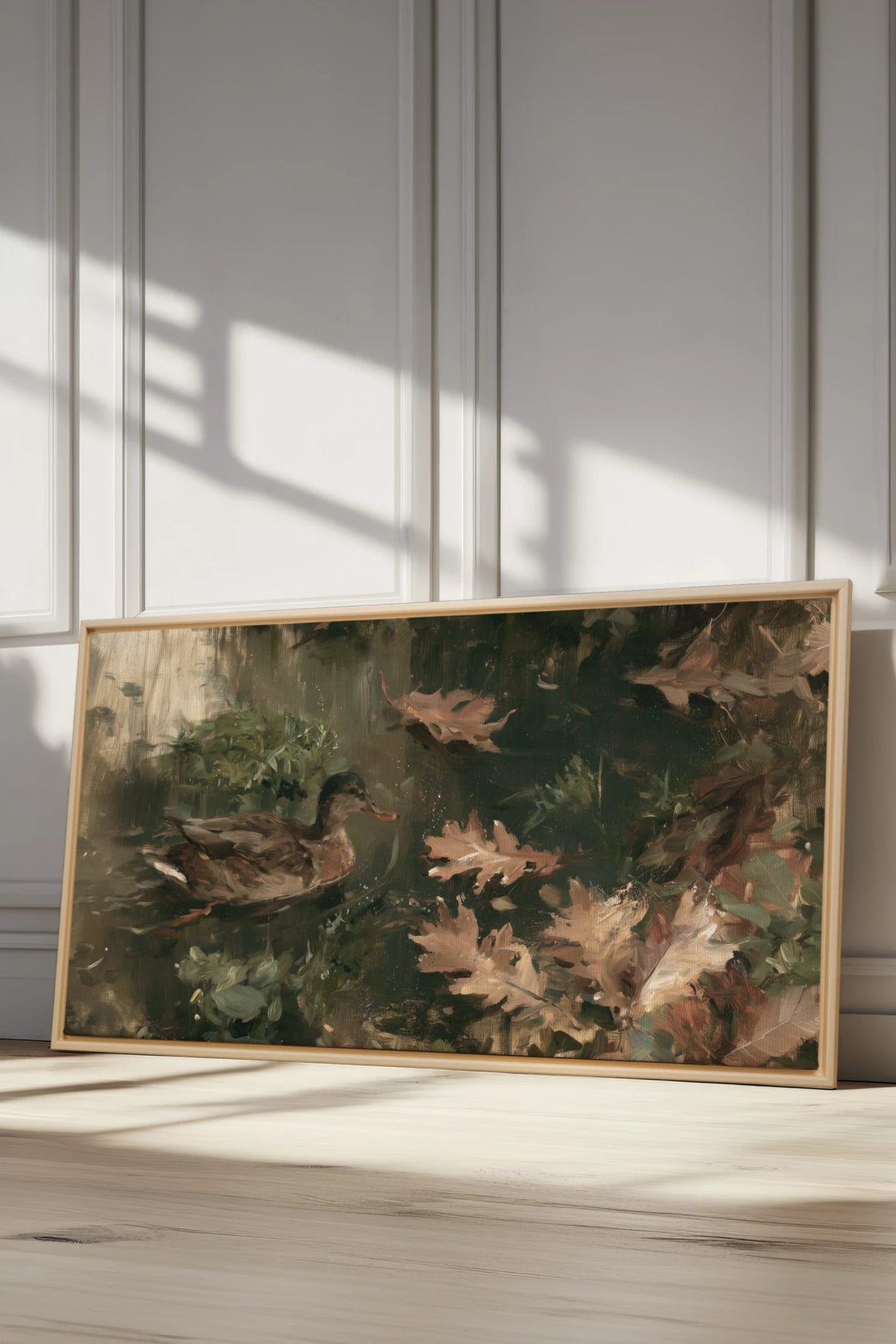AUTUMN POND, Artwork on stretched canvas, Light Natural frame