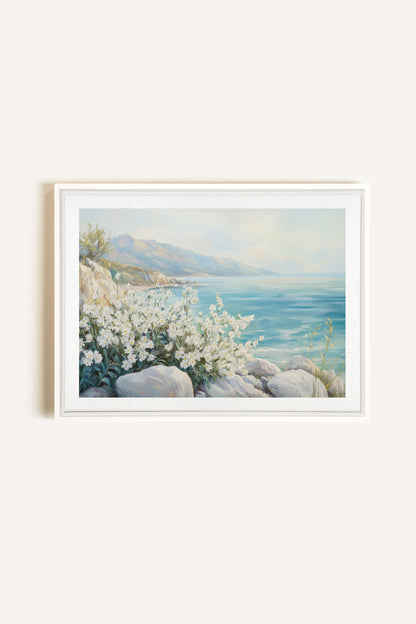 AZURE HORIZON, Artwork on stretched canvas, framed in white