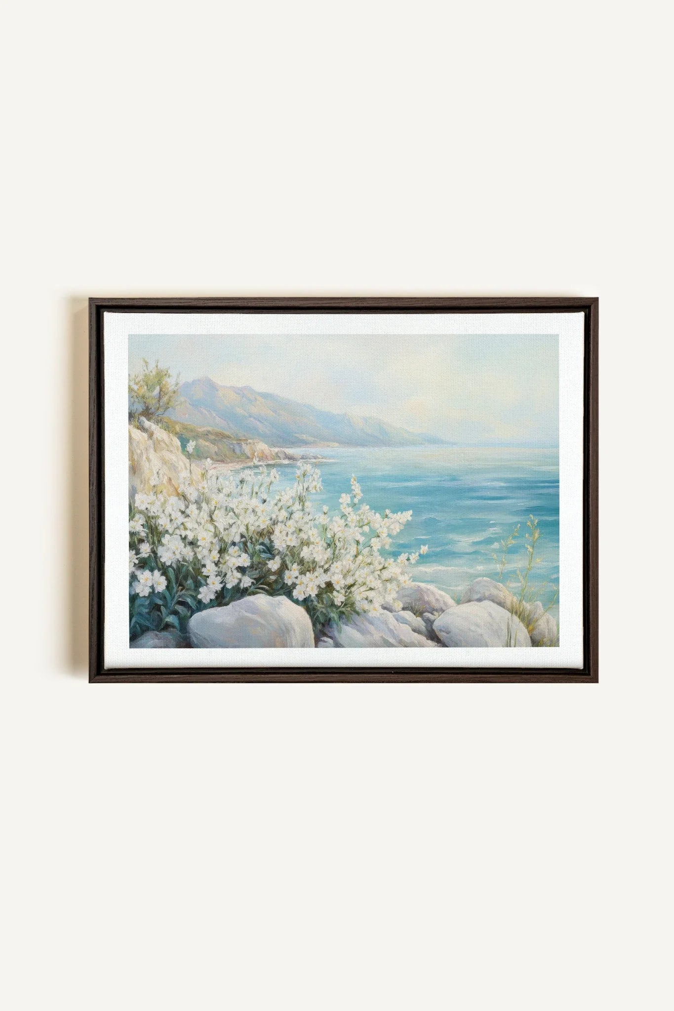 OLEKA CANVAS - AZURE HORIZON, Oeuvre sur toile étirée, encadré Brun Noyer