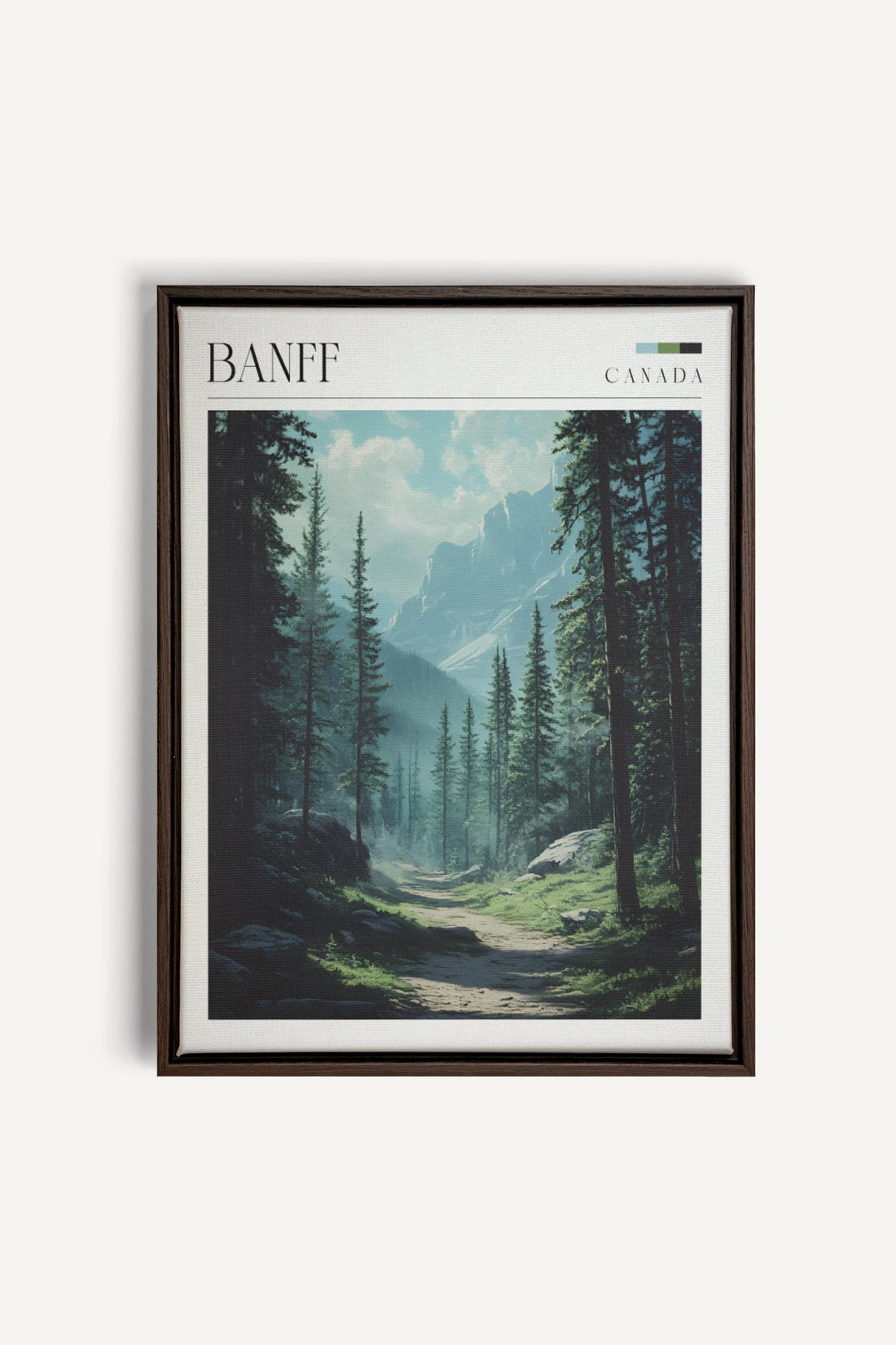 BANFF, Artwork on stretched canvas, framed in Walnut Brown