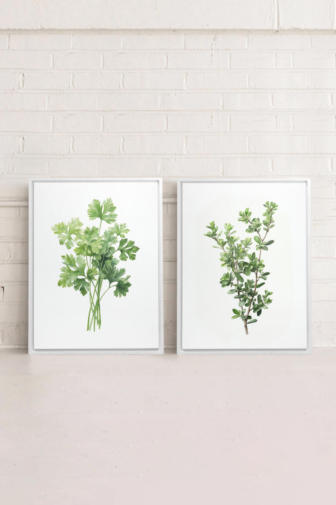 OLEKA CANVAS - DUO FINES HERBES, 2 Oeuvres sur toile étirée, encadré Blanc