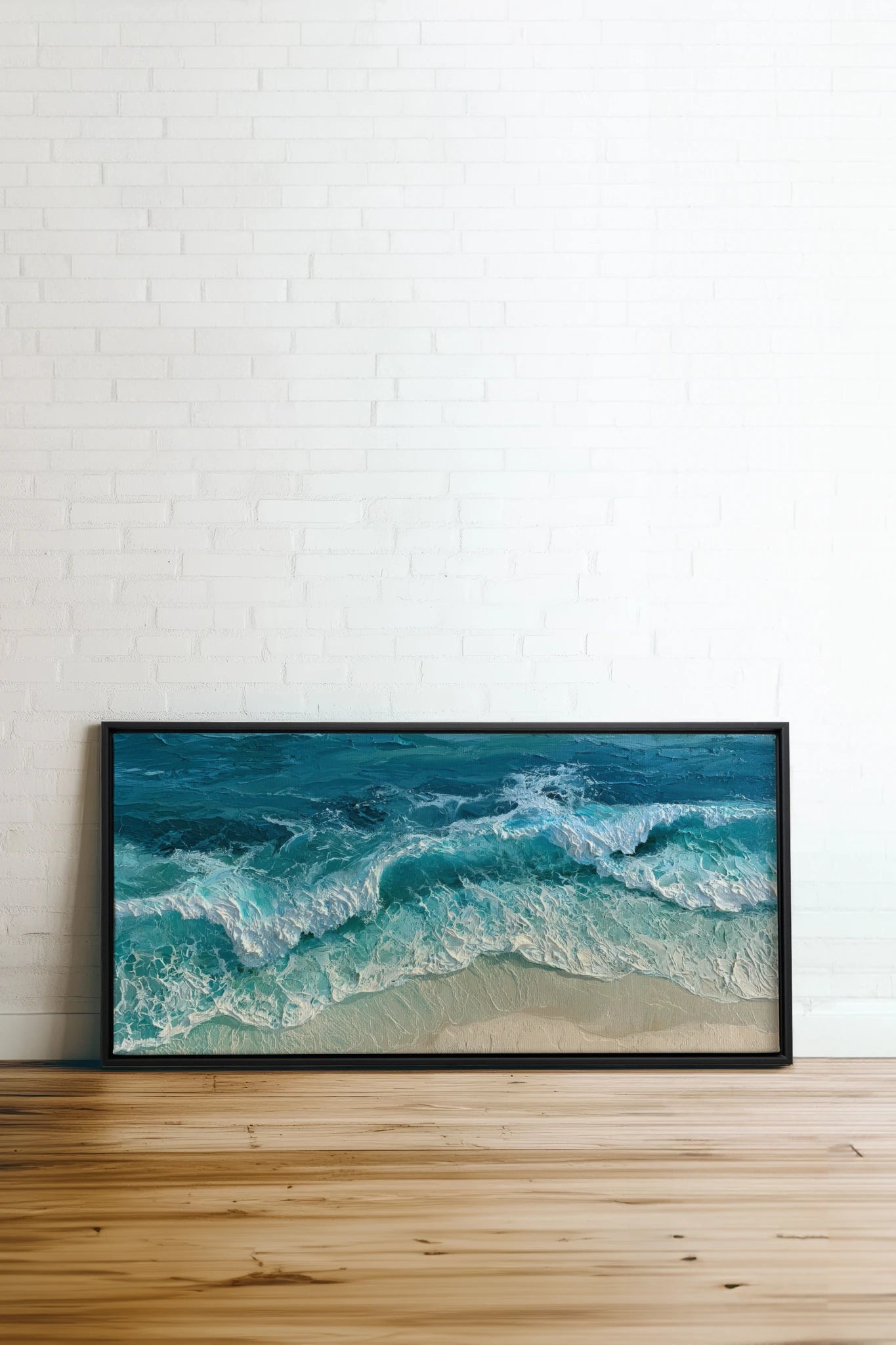 BLEU SALÉ, Oeuvre sur toile étirée, encadré Noir
