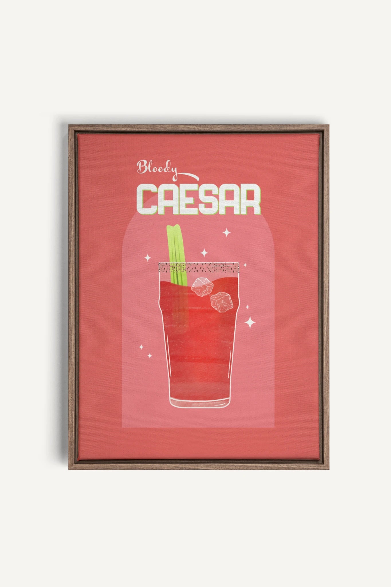 BLOODY CAESAR, Artwork on stretched canvas, framed in Brown Oak