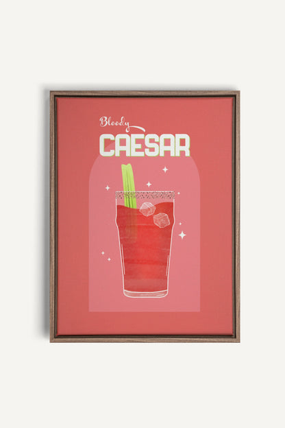 BLOODY CAESAR, Artwork on stretched canvas, framed in Brown Oak