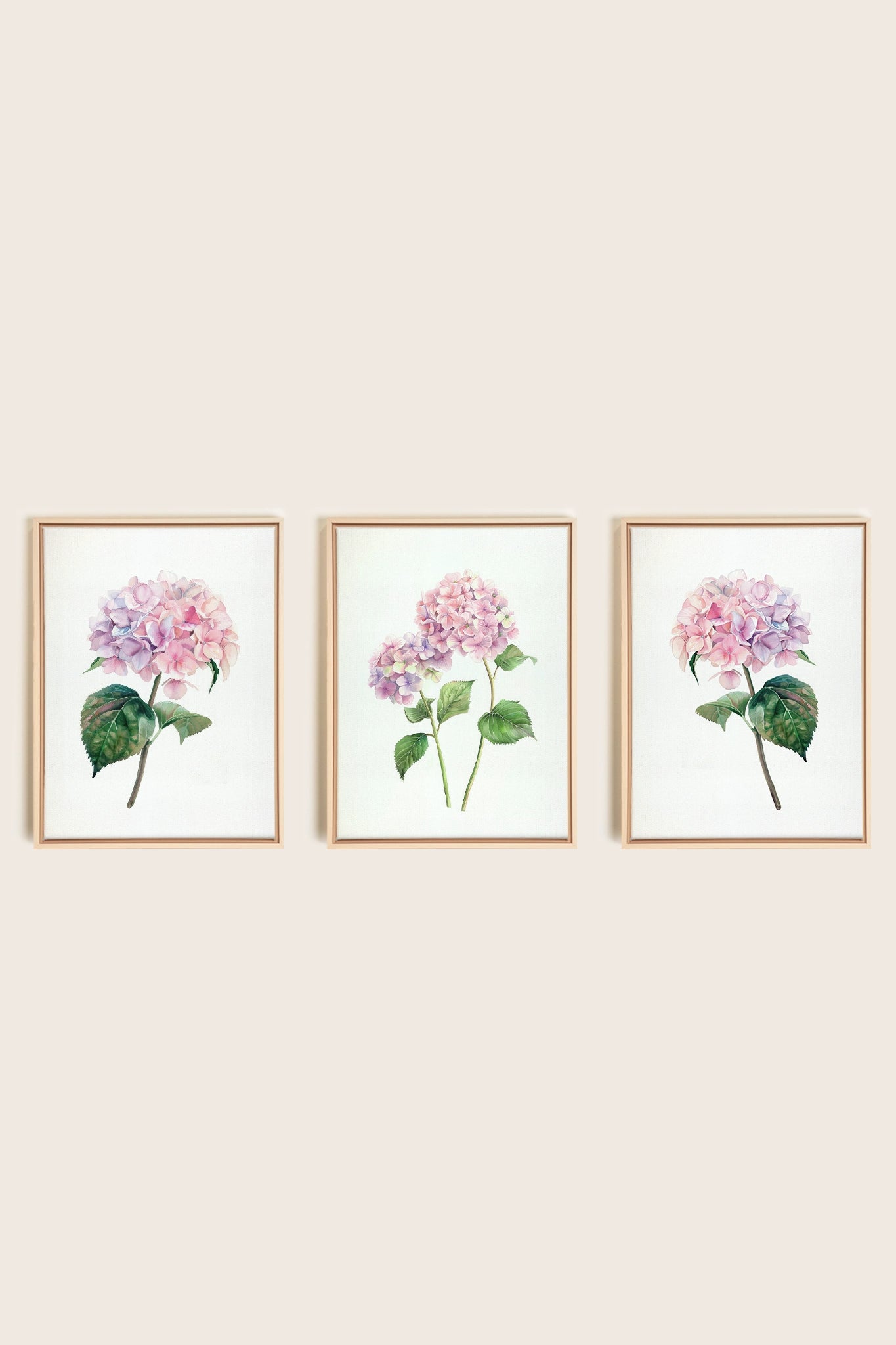 BLOSSOMING TRIO, 3 Oeuvres sur toile étirée, encadré Naturel Clair