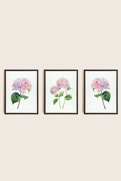 BLOSSOMING TRIO, 3 Oeuvres sur toile étirée, encadré Brun Noyer