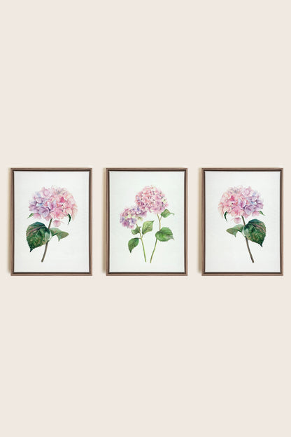 BLOSSOMING TRIO, 3 Oeuvres sur toile étirée, encadré Brun Chêne