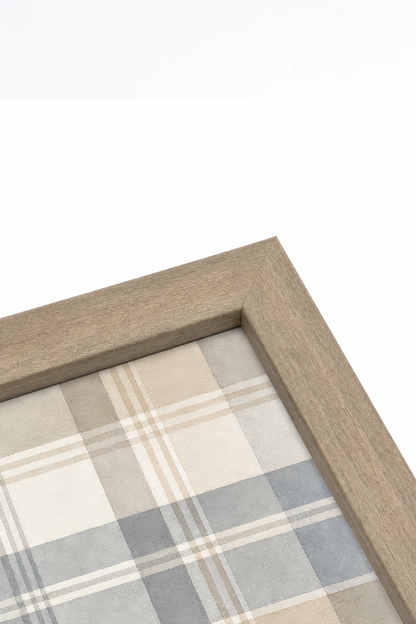 BLUE PLAID, Painting on rigid canvas, framed in brown oak