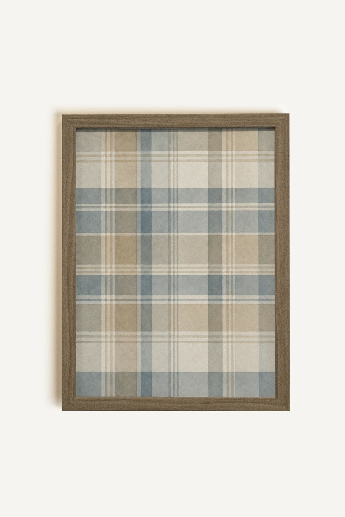BLUE PLAID, Oeuvre sur toile rigide, encadré brun chêne
