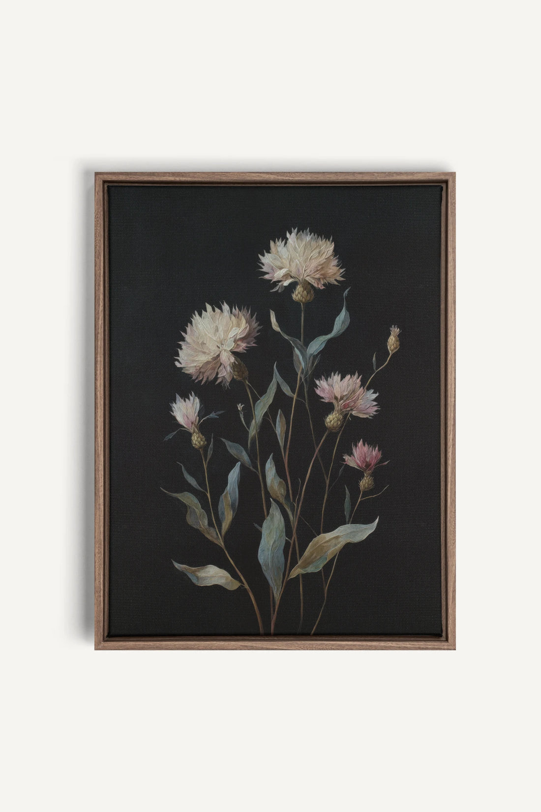 BLUSH FLORA, Work on stretched canvas, framed Oak Brown