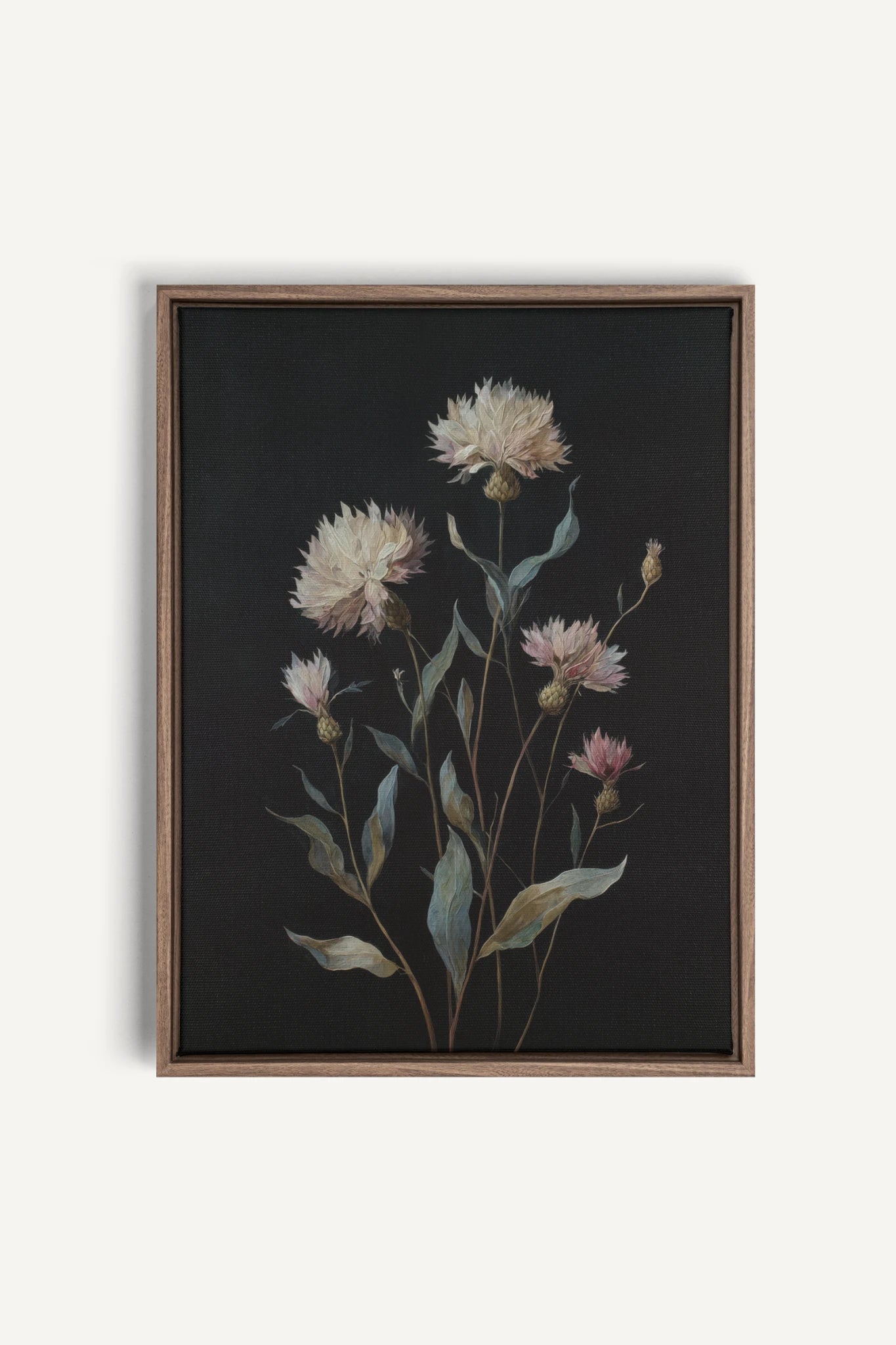 BLUSH FLORA, Work on stretched canvas, framed Oak Brown