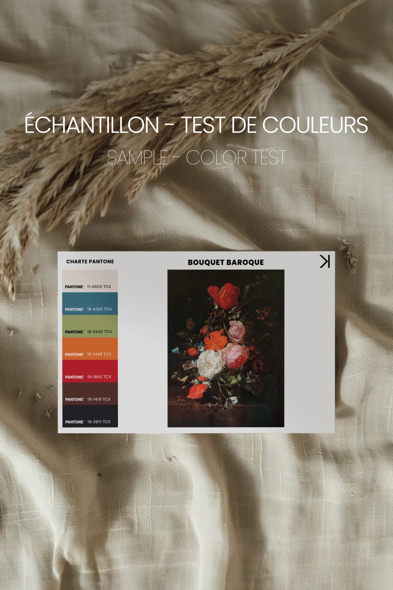 BOUQUET BAROQUE, Oeuvre sur toile rigide, encadré Vintage Argent