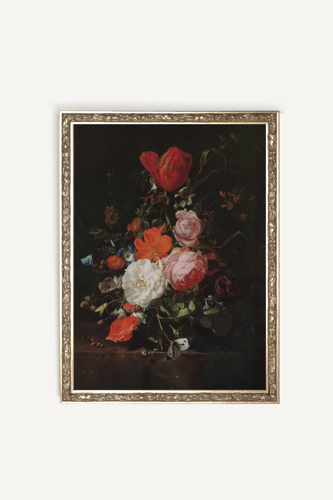 BOUQUET BAROQUE, Oeuvre sur toile rigide, encadré Vintage Argent