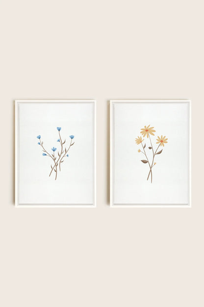 OLEKA CANVAS - BOUQUET RUSTIQUE, 2 Oeuvres sur toile étirée, encadré Blanc