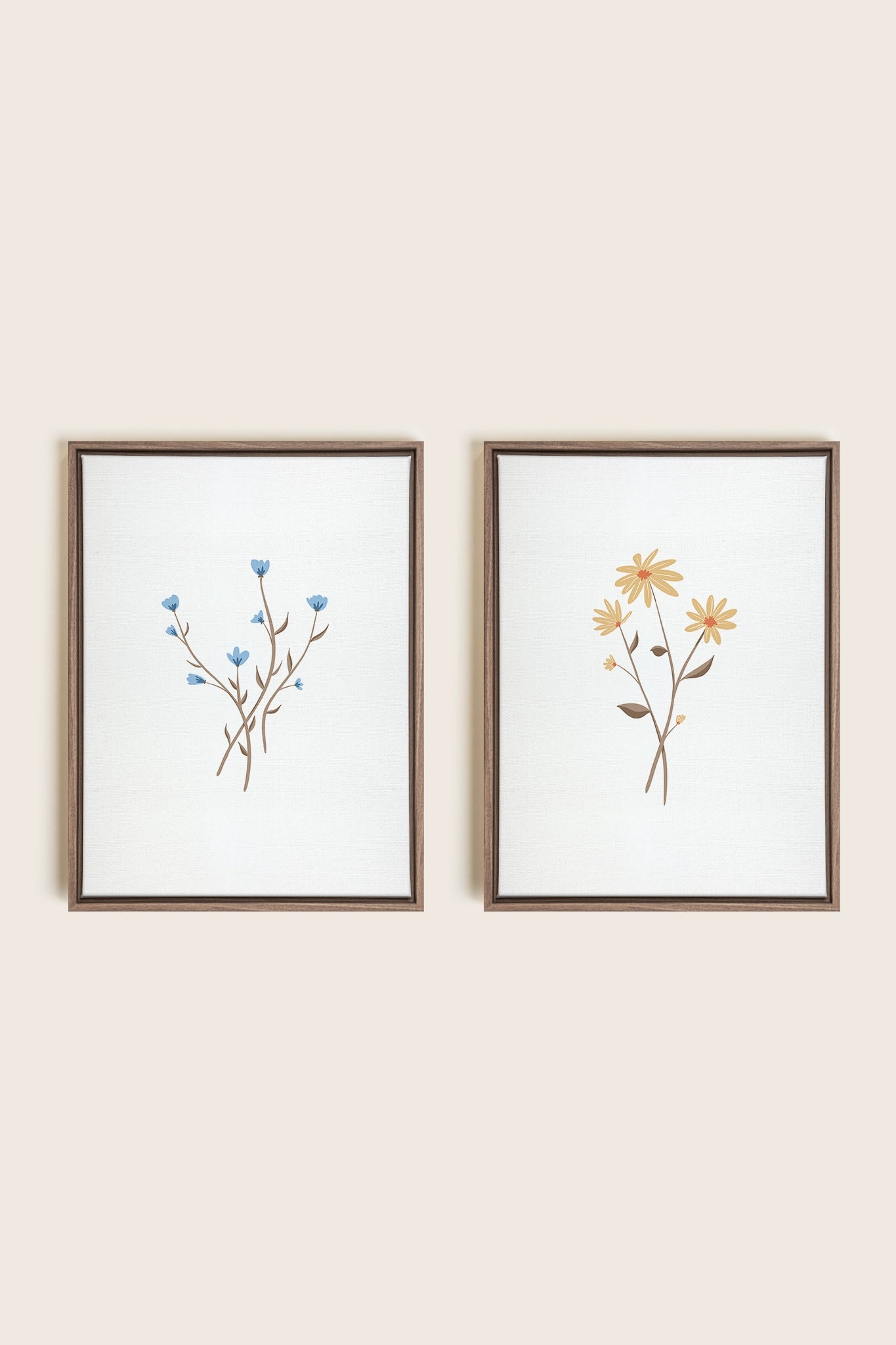 BOUQUET RUSTIQUE, 2 Works on stretched canvas, framed Oak Brown