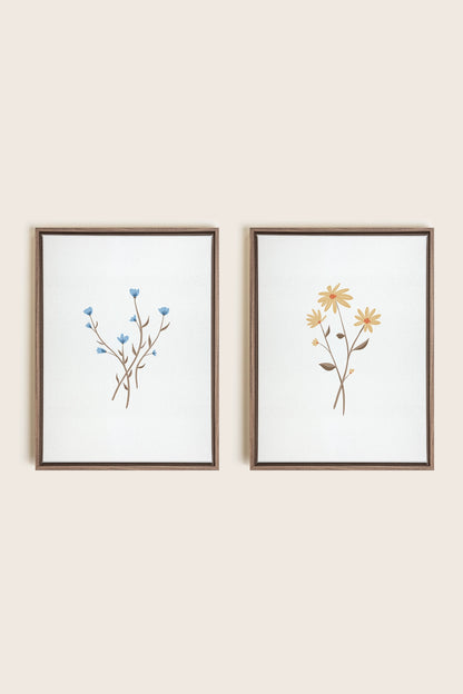 BOUQUET RUSTIQUE, 2 Works on stretched canvas, framed Oak Brown