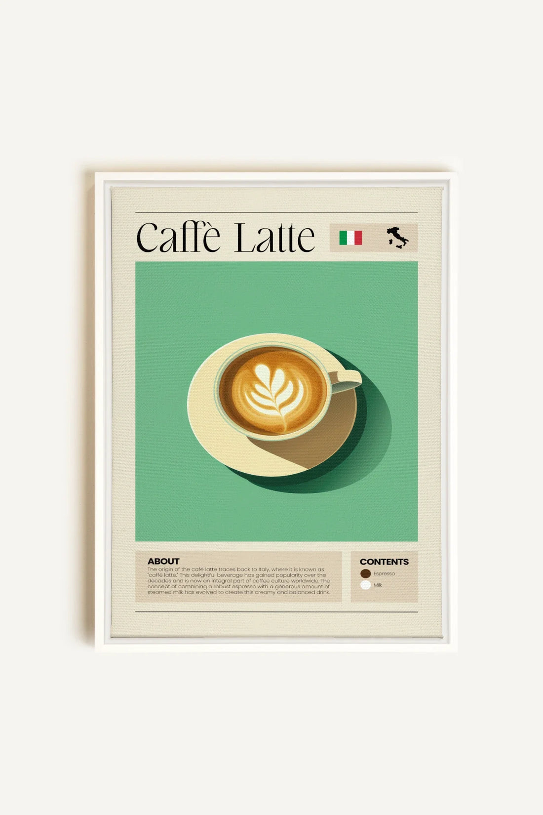 OLEKA CANVAS - CAFFÈ LATTE, Oeuvre sur toile étirée, encadré Blanc