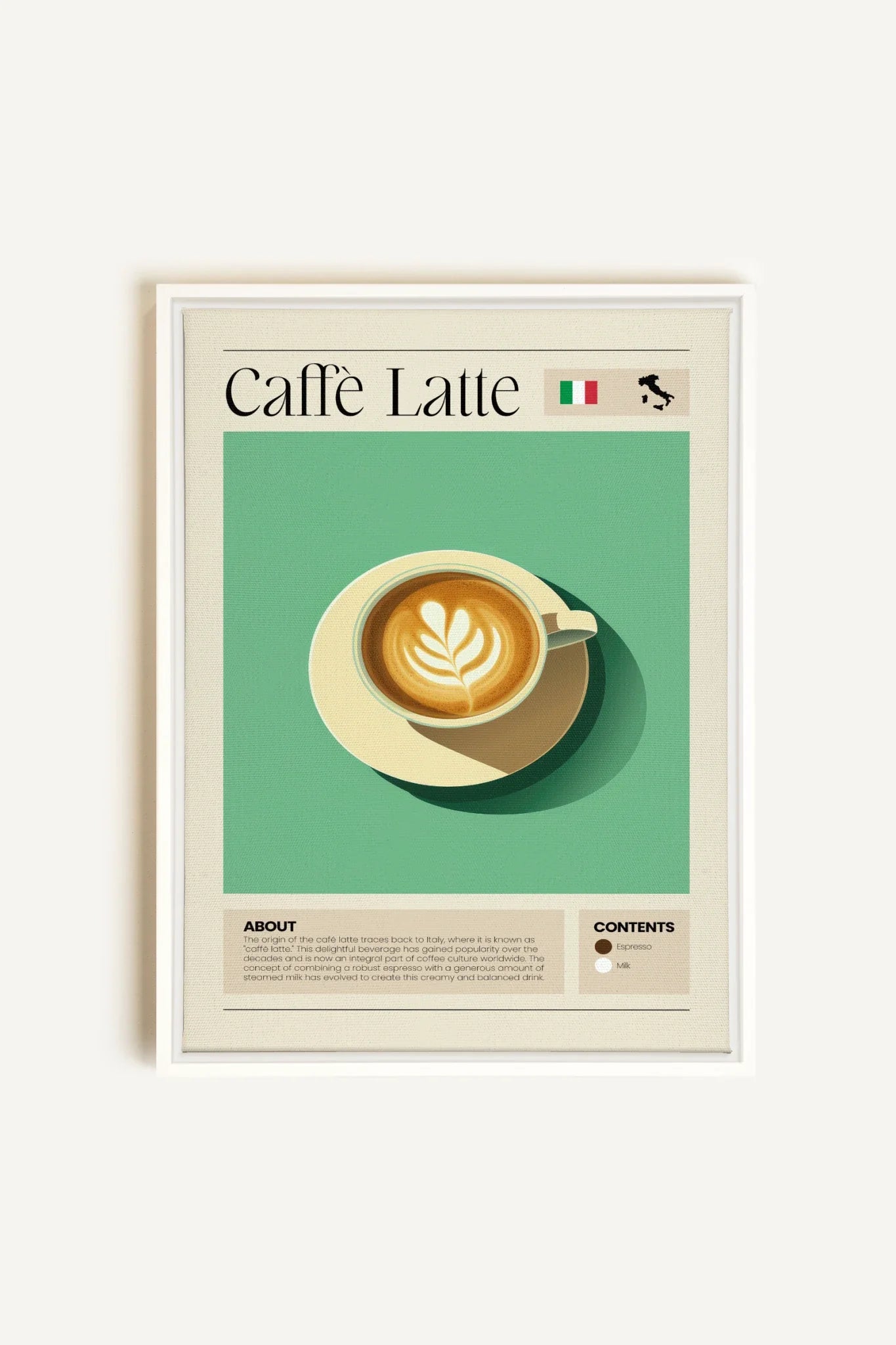 OLEKA CANVAS - CAFFÈ LATTE, Oeuvre sur toile étirée, encadré Blanc